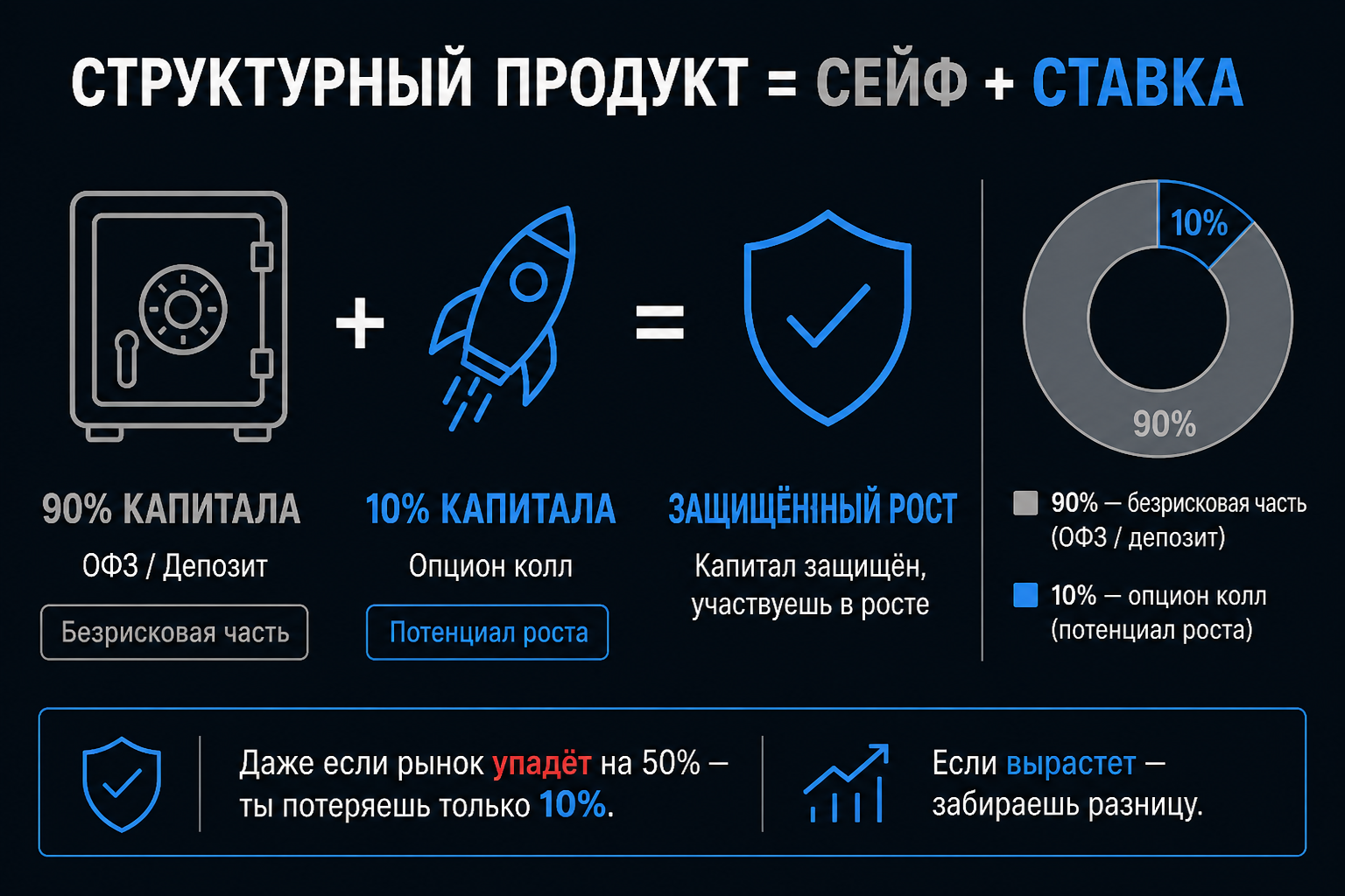 Инфографика: Структурный продукт = Сейф + Ставка